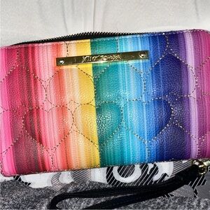 Betsey Johnson Multicolor Rainbow Heart Quilted Wristlet